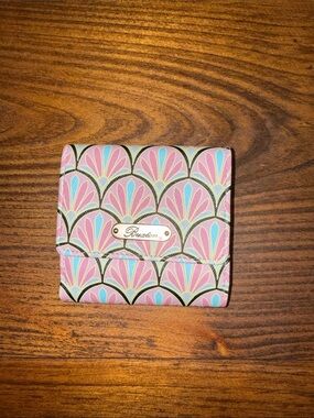 Buxton Pink and Light Blue Scallop Pattern Compact Card Holder